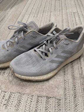 adidas Light Gray Knit Sneakers with Cream Midsole